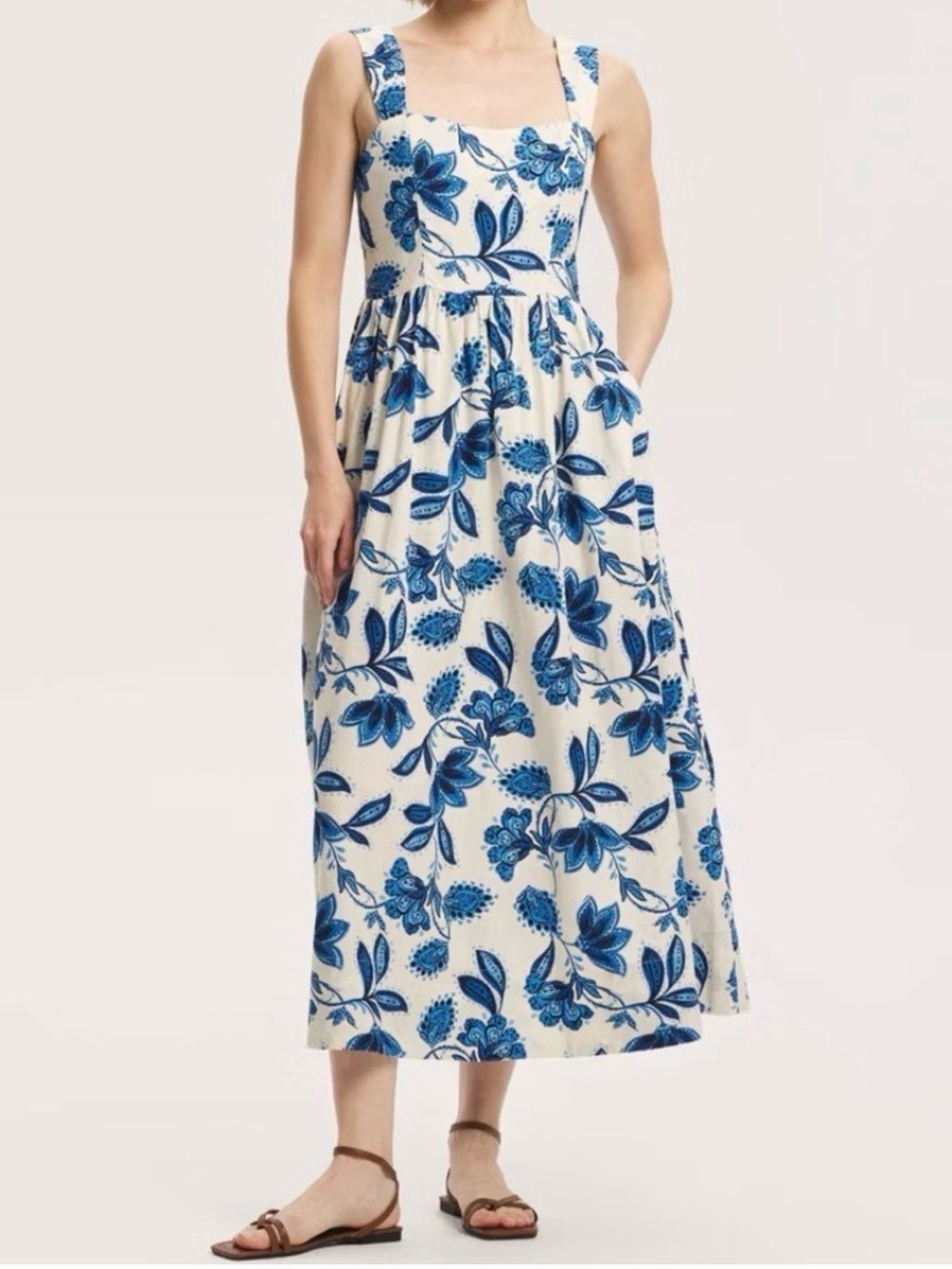 Target White Maxi Dress with Blue Floral Print